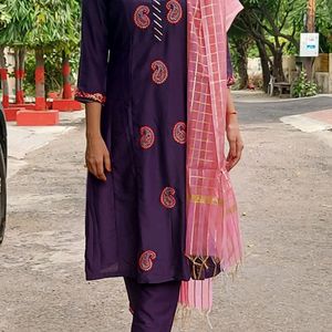 Embroidered Purple Kurta Set