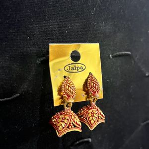 Elegant Indian Red And Golden Earring