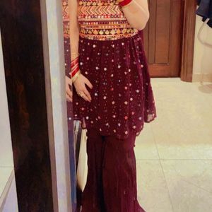 Maroon sharra Suit With Dupatta