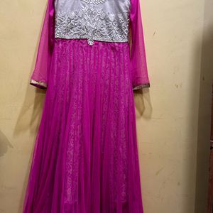 Pink And White Long Kurta Set Size M