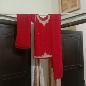 Red Dress With Zari and Gheti Work