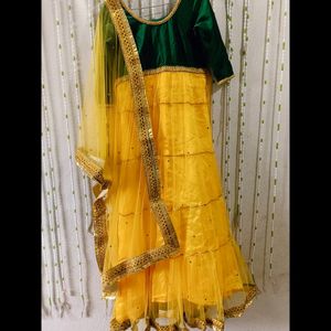 Long Frock With Dupatta For Haldi Ceremony