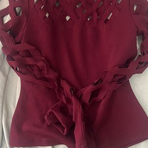 Partywear Maroon Top With Nice Design Cut