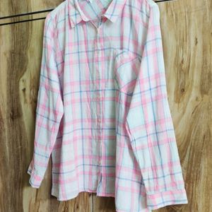 Pink & White Cotton Shirt Size-46