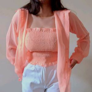 2 Piece Peach Shirt  (M)