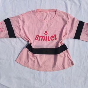 Cute Pink Girls crop Top With Baggy Sleeves