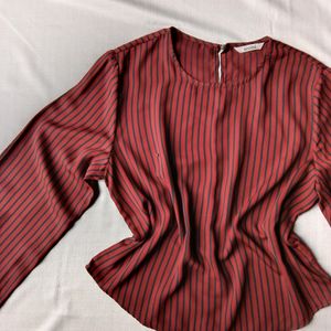 New Snidel Stripped Maroon Crop Top