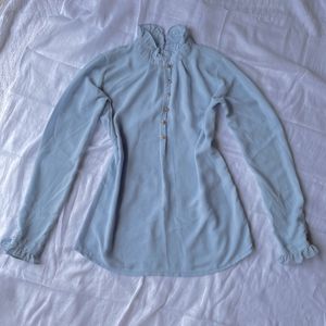 Korean Cottagecore Baby Blue Frill Formal Top