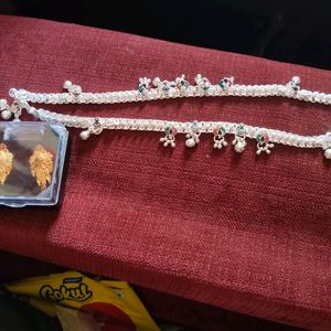 Silver Plated Anklets And Gold Plate Earings