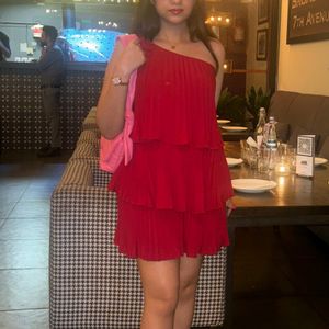 One Shoulder Maroon Dress