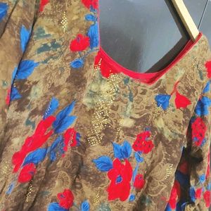 Multi🔴🔵 Floral Printed Kurti For 40 Bust