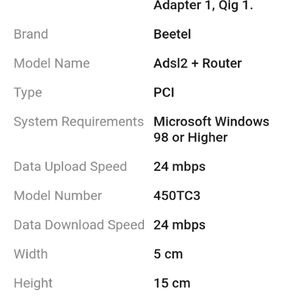 Beetel Adsl2+Router 450TC3 PCI Internal Modern