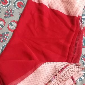 Red And Pink Saree With Blouse