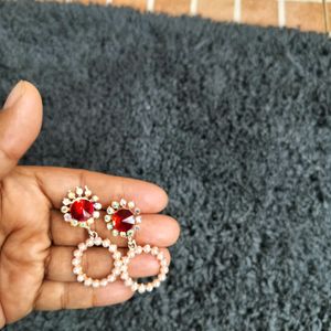 Red Earrings With Pearl