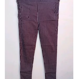 Printed White Striped Brown Pants (Women) #STUDIO