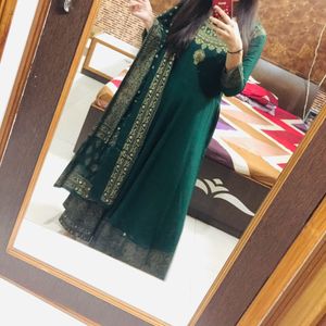 Green Anarkali Kurta With Dupatta