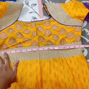 Yellow Nd Purple Combination Dress