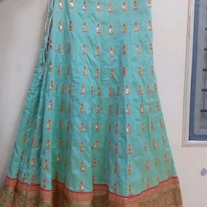 Pista Green Pink Bridal Lehenga Semi Stitched