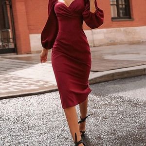 Maroon Sweetheart Neck Dress