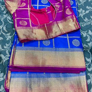 Blue combination Saree with blouse