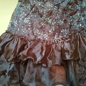 Brown Ruffle Long Gown