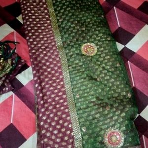 Saree With Blouse Double Shape Very Stylish Sare