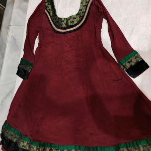 Anarkali Pure Crepe Kurta With Green Embroidery