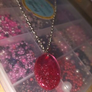 Ruby Crystal Pendant With Silver Chain!!❤️