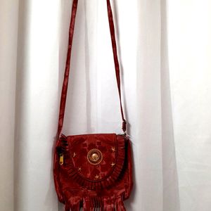 Red Sling Bag For Women With Adjustable Straps