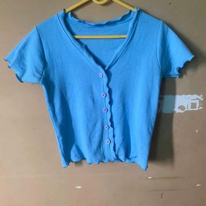 Blue Button Top