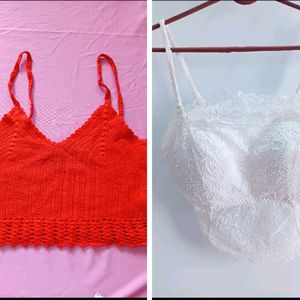 White Bralette And Red Crochet Top🤍❤️