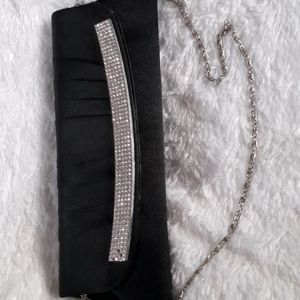 Black Diamond Clutch with Silver Chain