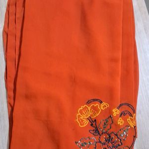 Orange Georgette Saree With Beeds Znd Thre