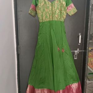 Women's Pink & Green Colour Dress Gown