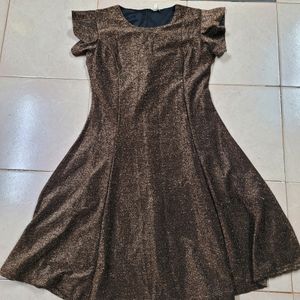 Brown Luxer Flutter Sleeves Flare Dress