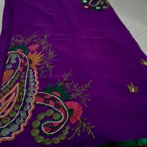 Purple Tread Work Saree With Blouse