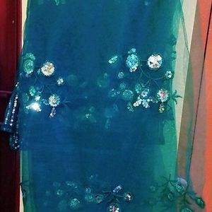 Green Net Saree Piece