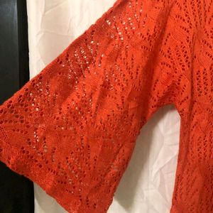 Orange Pullover Knitted Top