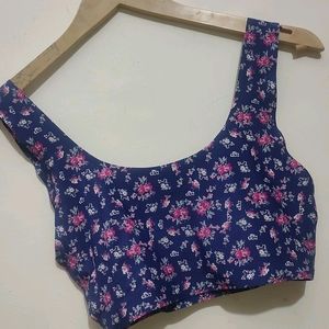 Blue 🔵 Pink Flower 🌺 Print Sport Bra Non Padded