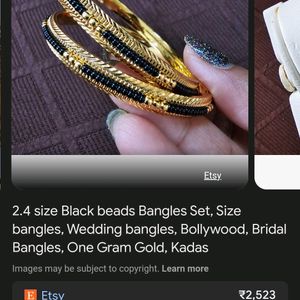 Gold Plated Black Beads Bangles (Woman)