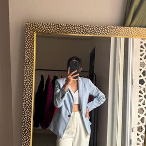 Sky Blue Single Breasted Tailor Fit Blazer