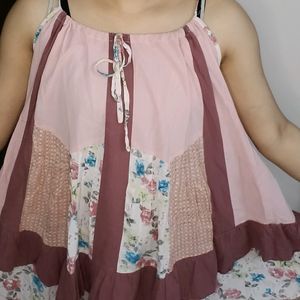 Women Pink Cotton Flared Strappy Dress