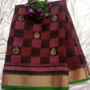 Multicolour Pure Cotton Saree With Blouse Pic