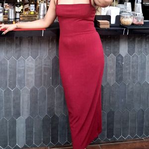 NEWME Red Square Neck Strapped Maxi Dress