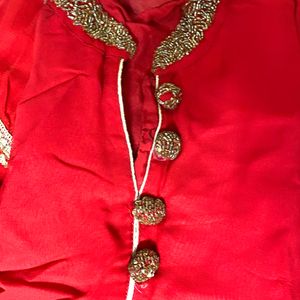 Cut Daana Work Red Kurta,Plazo And Duppta