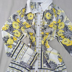 New Asthetic Yellow Art Shirt Frock