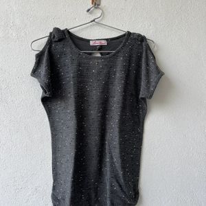 Grey Cold Shoulder Bow Tshirt