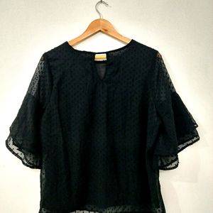 Harpa Black Bell Sleeves Sheer Top Women