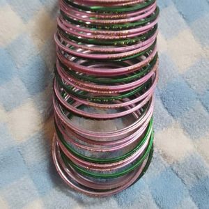 bottlegreen and pink bangles