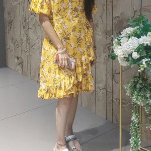 Yellowish Mustard Color Midi Dress